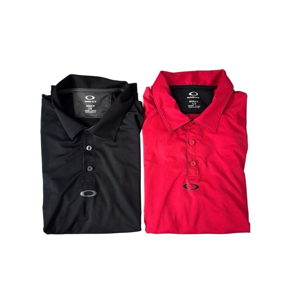 Oakley Regular Fit Short Sleeve Performance Polo Shirts Men's large black & red